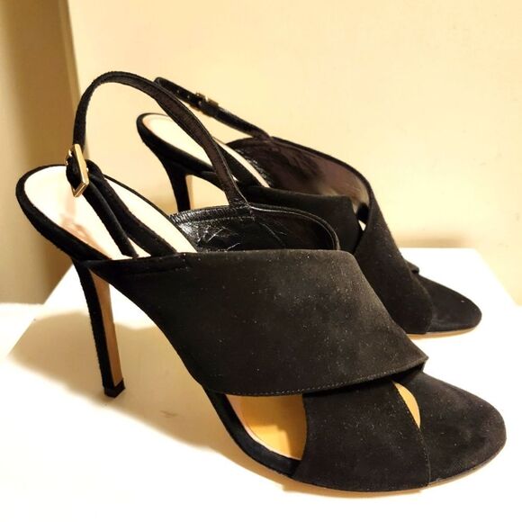 Kate Spade Black Suede Criss Cross Straps Slingback Heeled Sandals Sz.8 Ret.$195 - Picture 1 of 9
